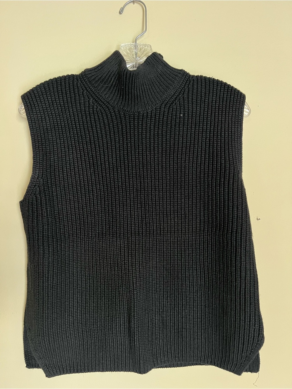 Black Ribbed Sleeveless Turtleneck Sweater